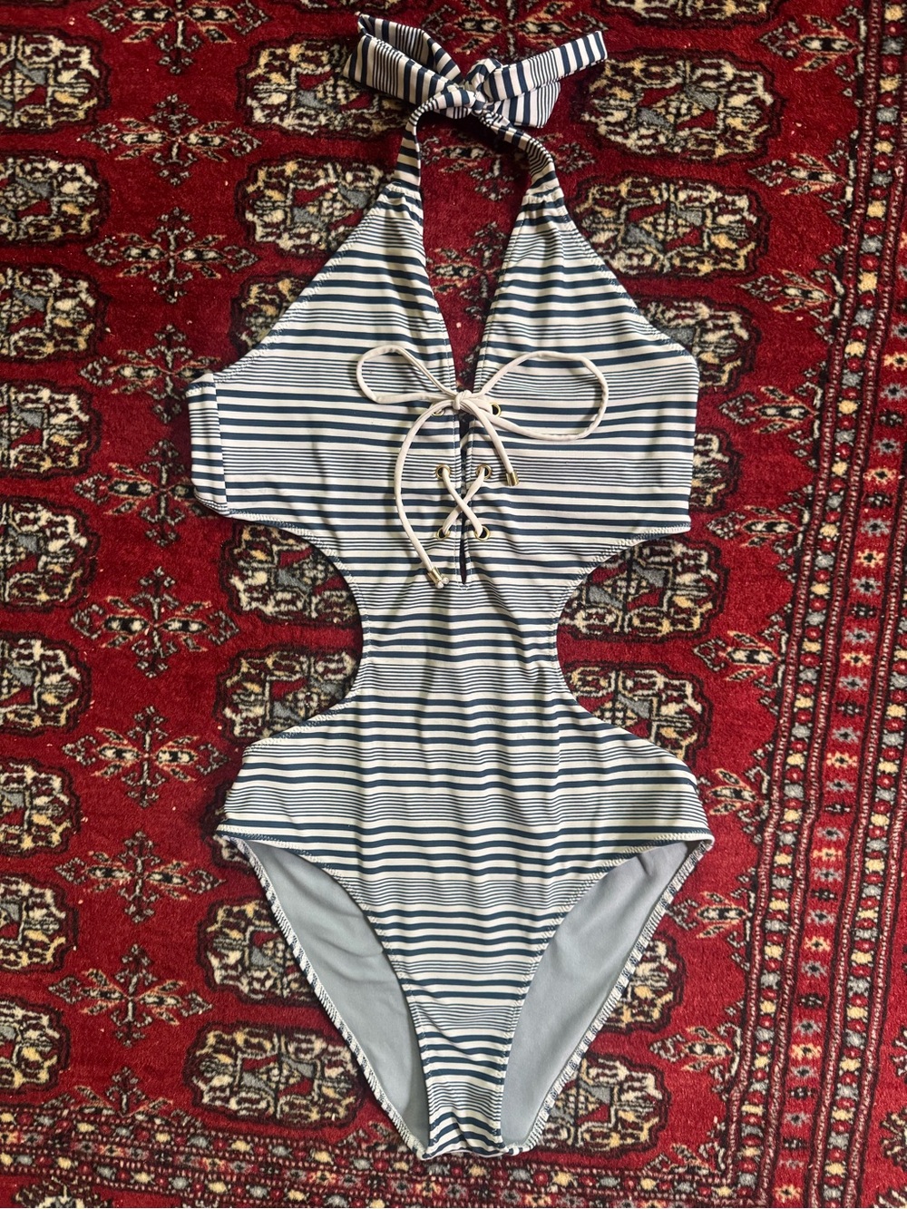 Abercrombie and Fitch Monokini blue and white bathing suit Size Medium